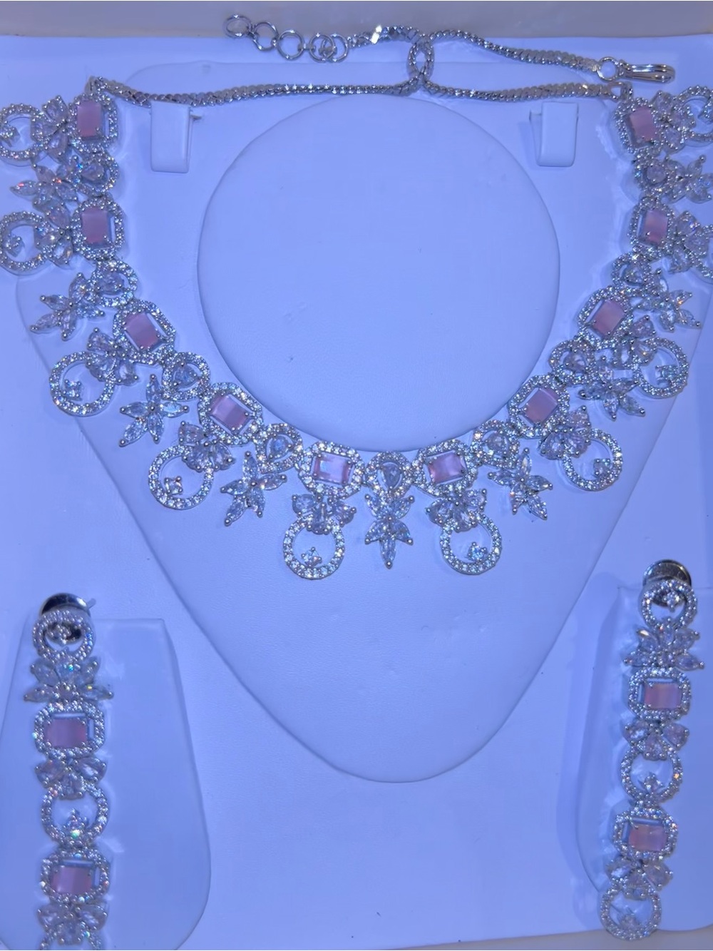 Elegant Pink Crystal Statement Necklace and Earring Set